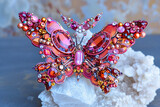 A butterly jewelry broach made of crystals and jewels