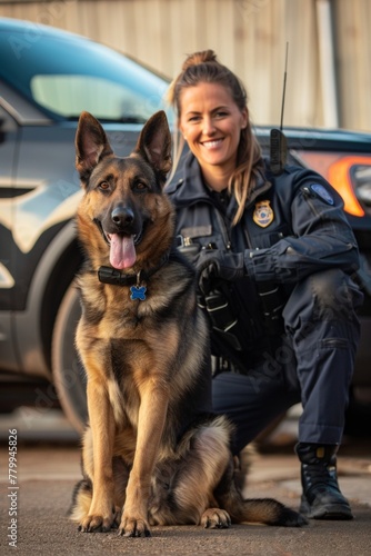 Portrait of a female police officer with police dog