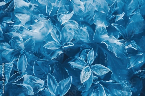Frozen Flora: Ice-Encased Blue Flowers in Abstract Elegance - Generative AI