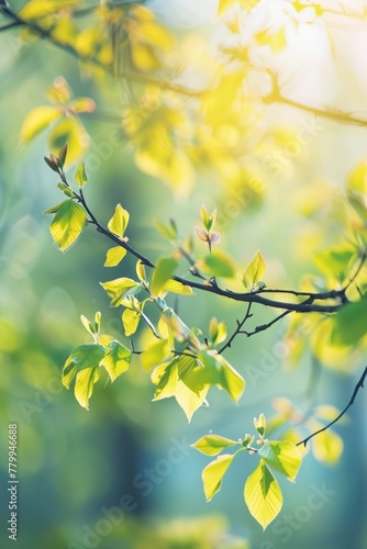 New Beginnings in Spring's Embrace - Luminous Leaves Dance - Generative AI