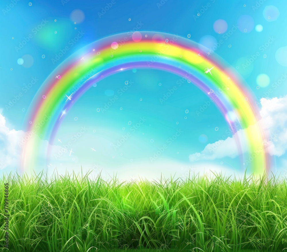 Colorful Arcadia: A Vibrant Rainbow Embraces the Sunny Meadow - Generative AI