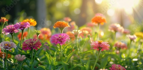 Sun-kissed Zinnia Elegance: A Vivid Symphony of Summer Blooms - Generative AI © Gelpi