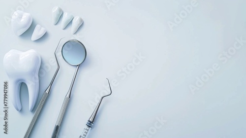 Dental tools on plain background