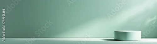 Minimalist product stage, light green background, 3D presentation pedestal, diffused lighting photo