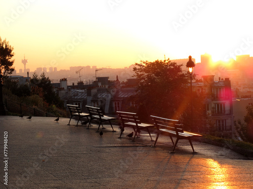 Parvis du sacre coeur in the morning light - Sacre coeur - Square Louise Michel - Montmartre - Paris - France photo