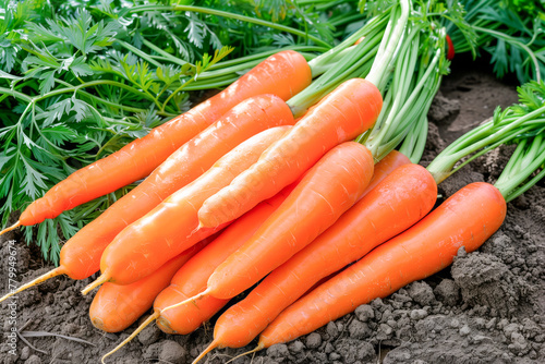 Fresh carrots on ground