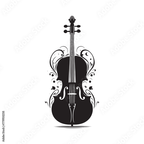 Symphony in Silhouette: Harmonic Cello Silhouette, Accompanied by Minimal Vector Design, Cello Illustration - Minimallest Cello Vector
