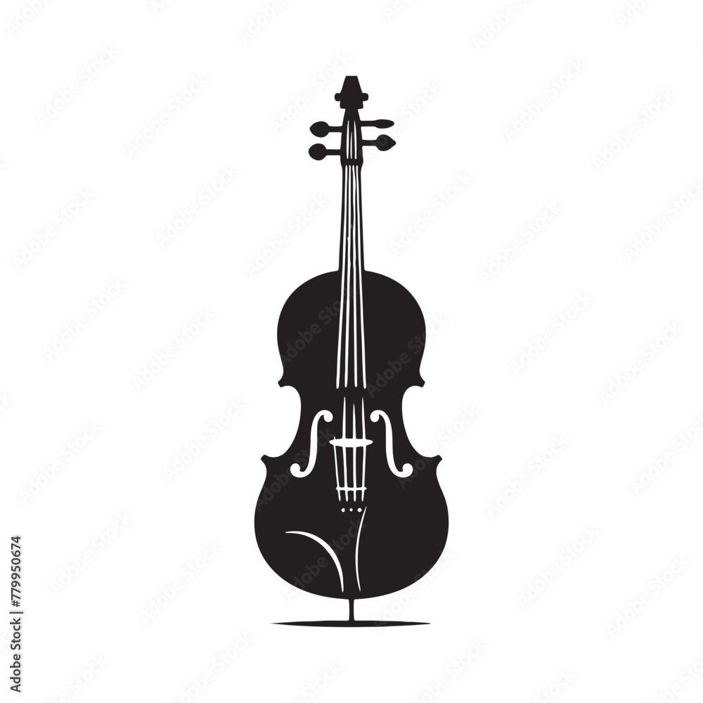 Naklejka premium Harmonious Composition: Enchanting Silhouette of Cello Music Instrument, Illustrated and Vectorized to Perfection, Cello Illustration - Minimallest Cello Vector 