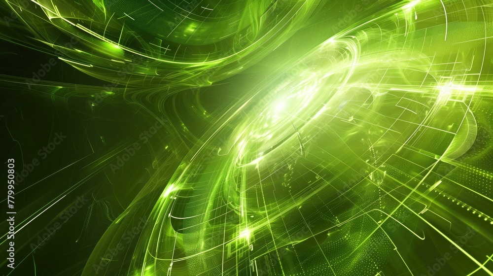 Obraz premium Green bright glowing digital technology high tech electronics background for scientific or showcase display purposes
