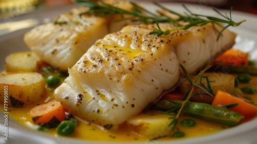 Danish cuisine: Boiled cod with mustard sauce. 