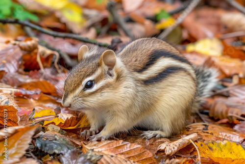 Siberian chipmunk (Eutamias sibiricus) in the forest photo