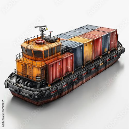 Photorealistic Industrial Cargo Barge