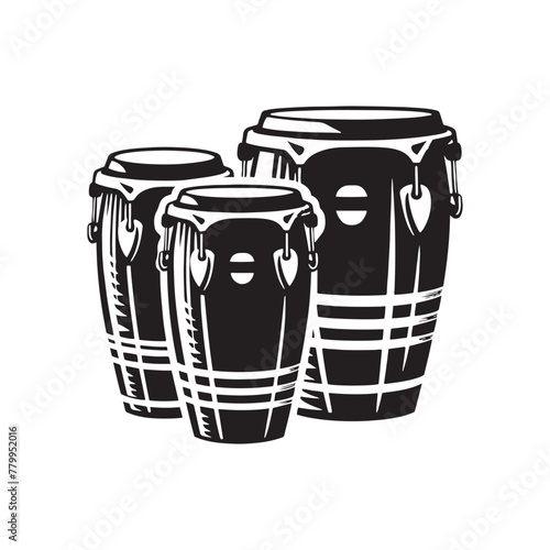 Rhythmic Harmony: Silhouette of Conga Drum Music Instrument, Embellished with Conga Drum Illustration - Minimallest Conga Drum Vector
