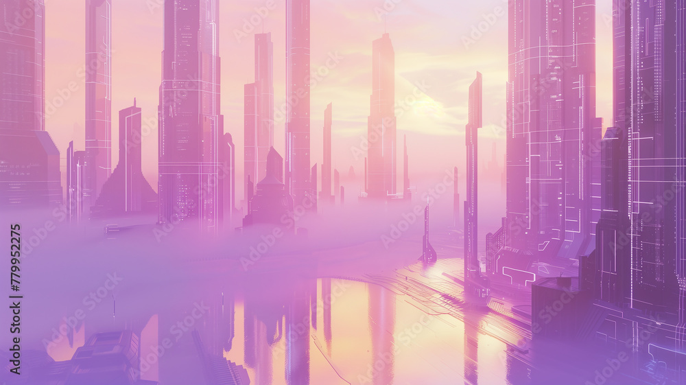 Pastel city skyline.

