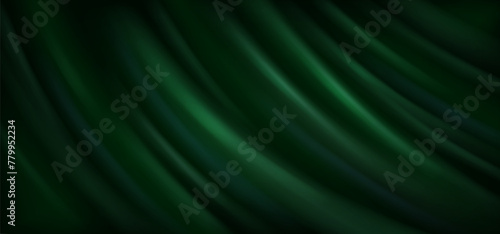 Deep green rippled fabric material realistic vector background. Award ceremony concept design. Luxury emerald cloth backdrop illustration