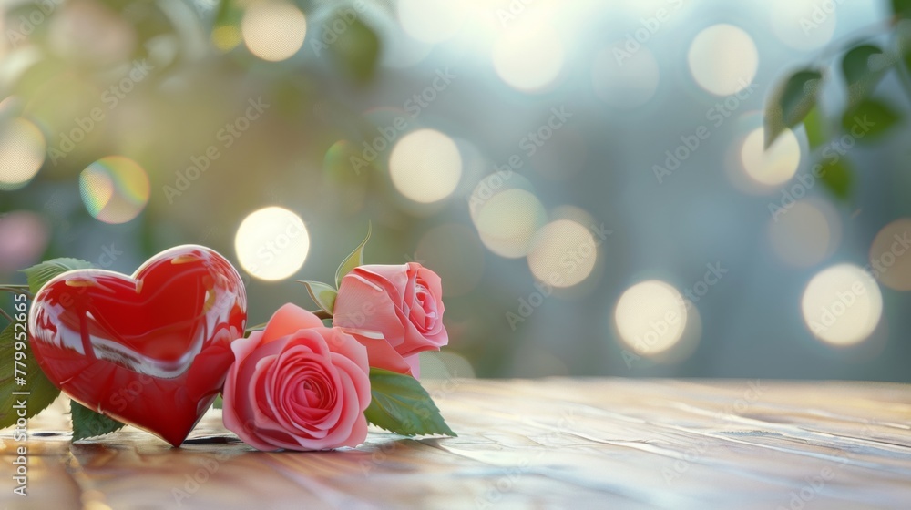 Heart on table with bokeh background