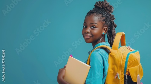 Teenage girl with backpack and textbooks on white, symbolizing the pursuit of knowledge and academic growth