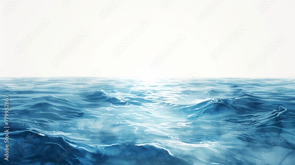 Fototapeta premium A painting of a blue ocean with waves and the sun in it, AI
