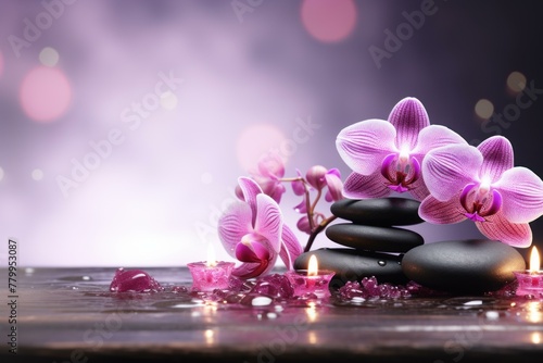 Rejuvenating Spa orchids stones. Flower nature. Generate Ai