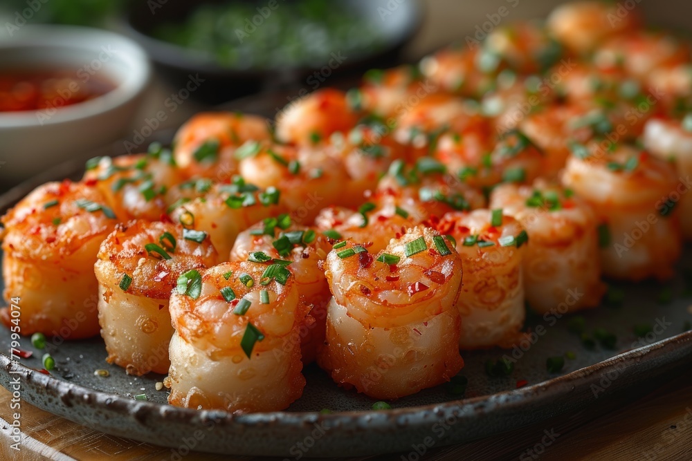 food photography of a plate of shrimp springrolls food photography of a plate of shrimp springrolls