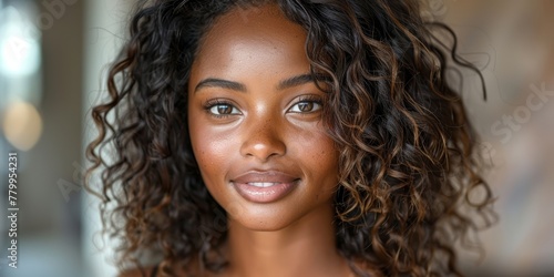 fusion hair extension on light skin black woman  photo