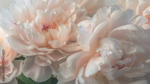 Bouquet of stylish peonies close-up. Pink and white peony flowers. Close-up of flower petals with water drops. Floral wallpaper. Delicate abstract floral pastel background.