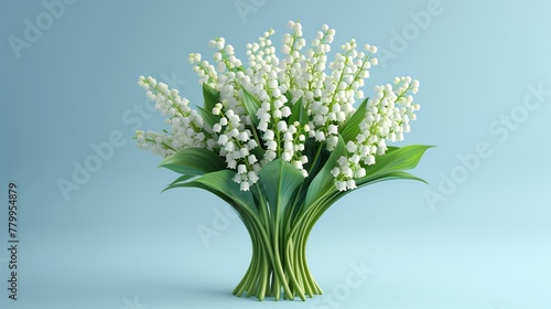 Flowers of lily of the valley (Convallaria majalis), small white bells in a vase on a turquoise background. photo