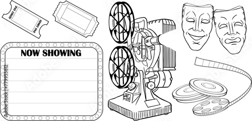Theater Tickets Marquee Projector Masks Film Vector Pack