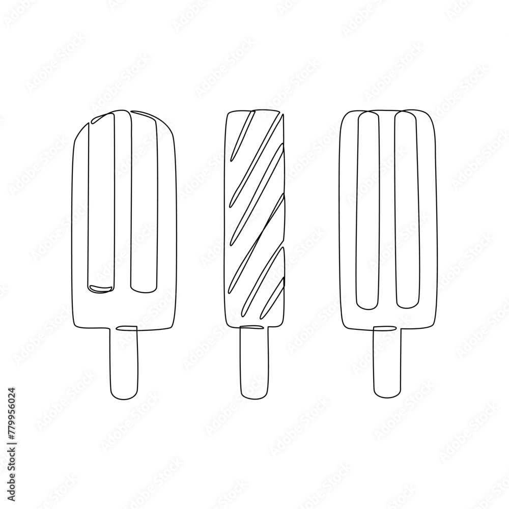 Abstract ice cream continuous one line drawing set isolated on white background. - obrazy, fototapety, plakaty 