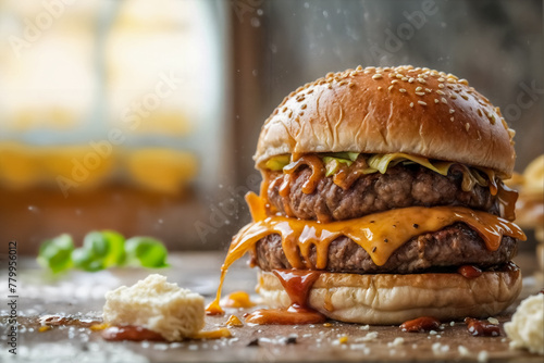 Bontà Gourmet- Hamburger Schiacciato con Formaggio Fuso e Salsa Barbecue II photo