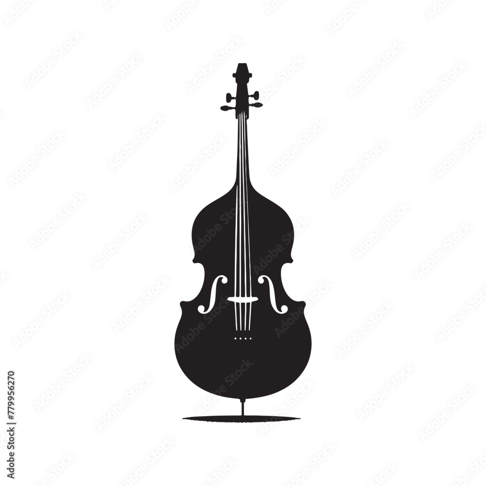 Naklejka premium Musical Artistry: Magnificent Double Bass Silhouette, Illustrated and Vectorized with Precision, Double Bass Illustration - Minimallest Double Bass Vector 