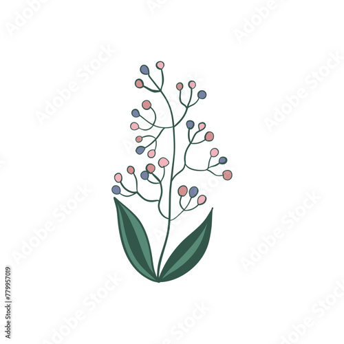 Green curved sprout with silhouette leaf. Icon Isolated on white.