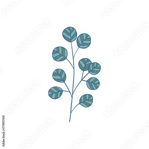 Green curved sprout with silhouette leaf. Icon Isolated on white.