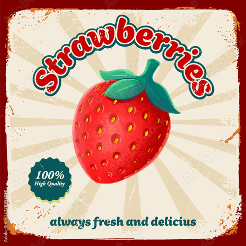 strawberry vintage advertising banner illustration © mollicart
