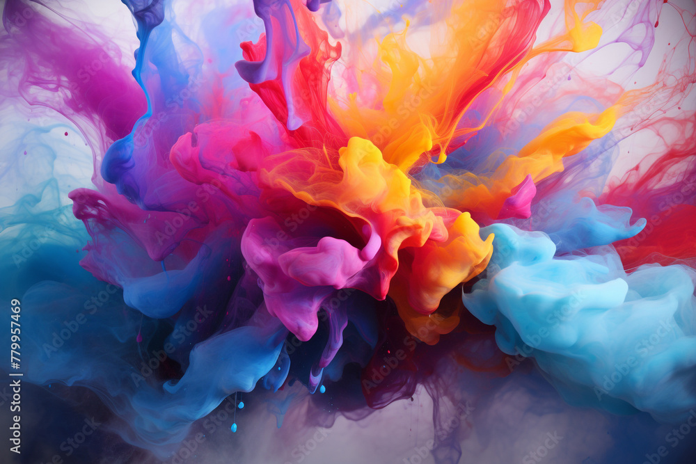 An intriguing abstract backdrop captured in high definition, showcasing two different colors of oily, vivid paint splashes that create a mesmerizing and ethereal atmosphere.