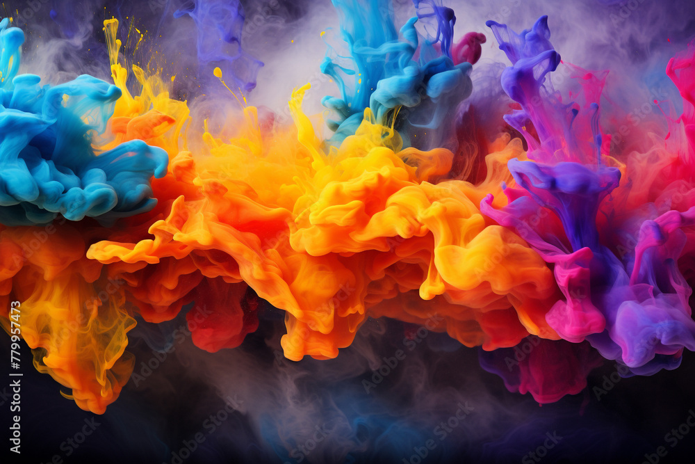 An intriguing abstract backdrop captured in high definition, showcasing two different colors of oily, vivid paint splashes that create a mesmerizing and ethereal atmosphere.