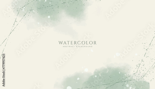Abstract horizontal watercolor background. Neutral light brown green colored empty space background illustration