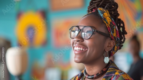 A woman with dreadlocks wearing glasses and a necklace, AI © starush