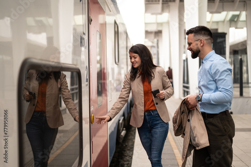 Business couple on train station photo