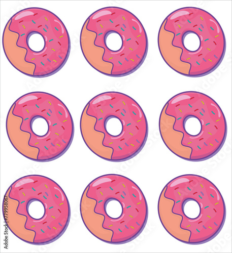  A pattern of pink donuts dotted with colorful sprinkles with a playful and appetizing vibe.