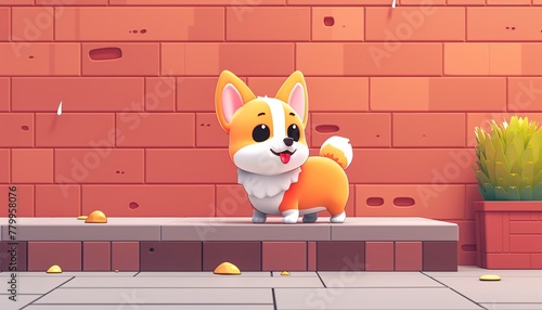 Wallpaper Mural Concept art character of a simple fat cute funny kawaii fluffy cartoon orange corgi puppy in standing playful pose. Torontodigital.ca