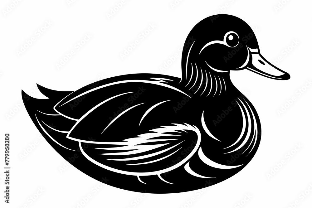 Mandarin duck black silhouette vector design . Mandarin duck black silhouette vector design .