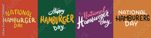 World Hamburger Day collection of text banner. Hand drawn vector art.