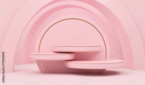 Light pink cylindrical winner podium; mock-up studio scene for branding and presentation isolated on light background; geometric stand for product exhibition; 3d rendering, 3d illustration