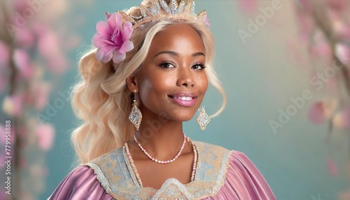  beautiful, fairy tale blonde princess, on pastel background photo