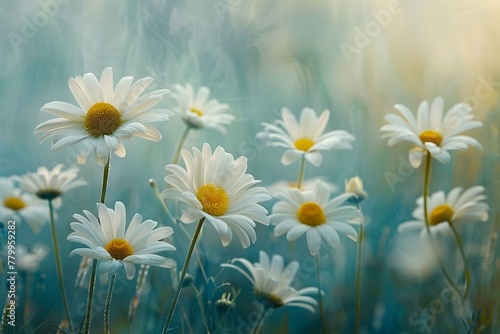 daisies in a meadow on a spring bokeh background