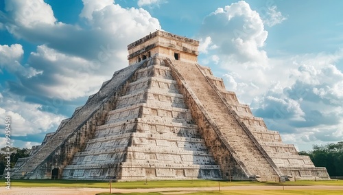 A panoramic view of the Chichen Itza pyramid in Mexico photo
