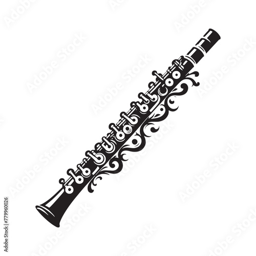 Musical Elegance: Captivating Flute Silhouette, Celebrating the Beauty of Sound, Flute Illustration - Minimallest Flute Vector
 photo