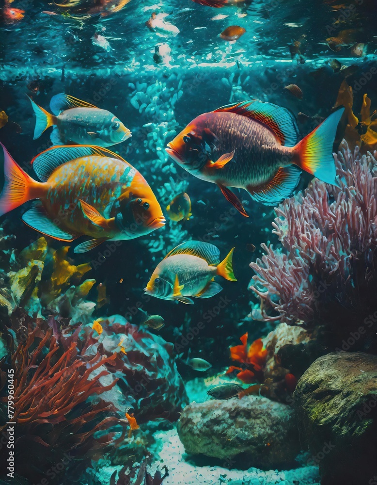 Fototapeta premium Aquarium full of colorful fish 
