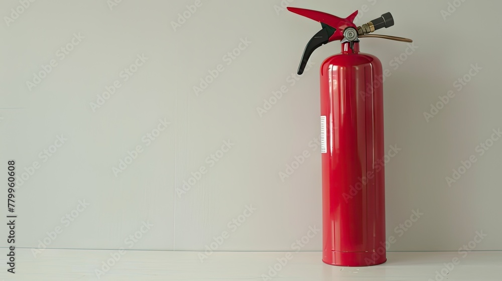 Safety first: Red fire extinguisher stands ready on white background, ensuring protection and peace of mind against fire hazards Safety first: Red fire extinguisher stands ready on white background, ensuring protection and peace of mind against fire hazards
